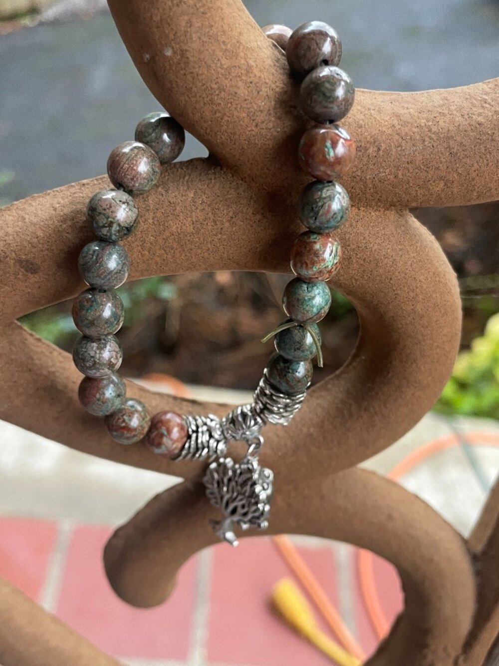 Dragon Blood Jasper beaded stretch bracelet Tree of Life 20g